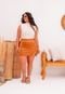 Saia Plus Size em Pu com Recorte  Off White - Marca It Curves