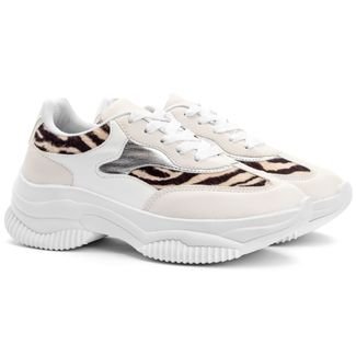 Sneaker Feminino Chunky Animal Print Zebra Flatform Casual Branco