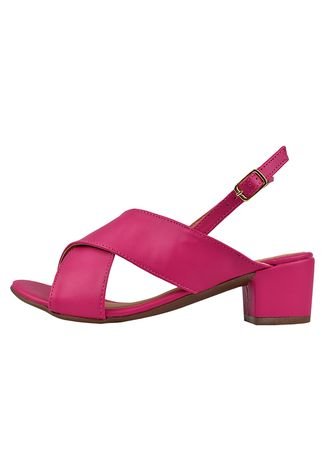 Sandália Salto Grosso Rosa Chic Calçados Salto Baixo 4 cm Bloco Pink