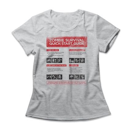 Camiseta Feminina Zombie Survival Guide - Mescla Cinza - Marca Studio Geek 