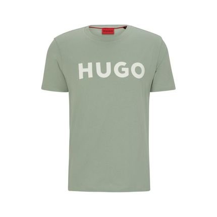 Camiseta Em Jersey De Algodão Com Logo Em Contraste - Marca HUGO