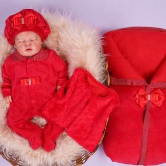 Saída de Maternidade Sônia Enxovais Menina Giulia Vermelha com Porta Bebê