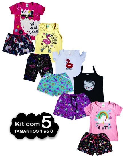 Kit 5 Conjunto Infantil para Menina Verão em cotom 1 ao 8 Multicolorido - Marca CANOAH CONFECÇÃO