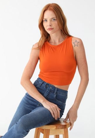 Regata Cropped Lez a Lez Ajustada Lisa Laranja