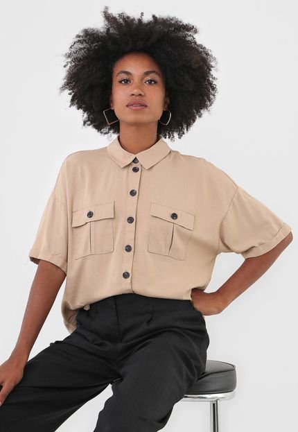 Camisa Linho Vero Moda Bolsos Marrom - Marca Vero Moda