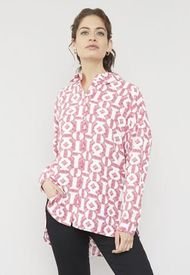Blusa Oversize Botones Rosado Print - Mujer Corona