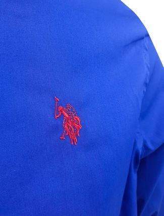 Camisa U.S. Polo Assn Masculina Tricoline Regular Classic Red Icon Azul Royal