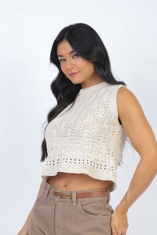 Cropped Tricot Bege G Gazzy