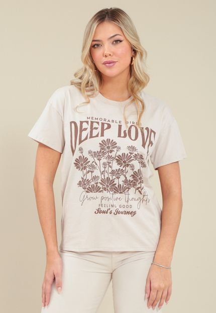 T-Shirt Pop Me em Meia Malha Deep Love Bege  - Marca Pop Me