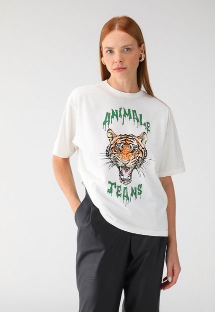 Camiseta Animale Jeans Tigre Raw Off-White - Marca Animale Jeans