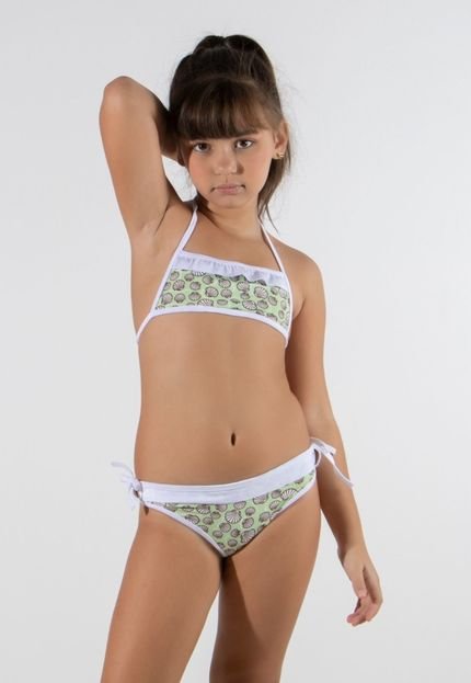 Biquíni Infantil Bella Fiore Modas Com Babadinho Estampado Top Amarração Verde - Marca Bella Fiore Modas