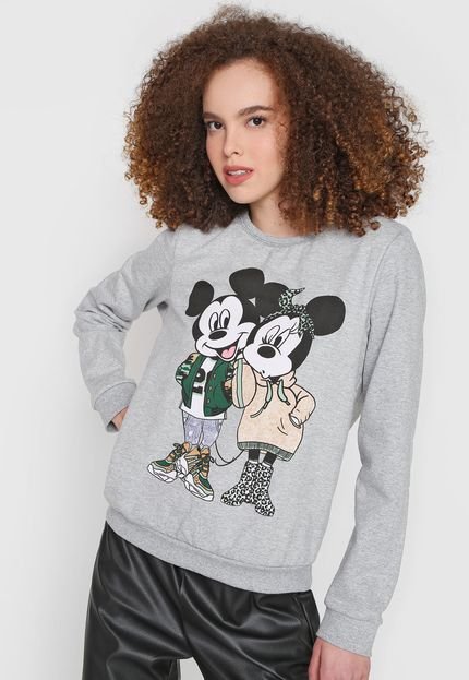 Blusa de Moletom Flanelada Fechada Cativa Disney Mickey & Minnie Cinza - Marca Cativa Disney