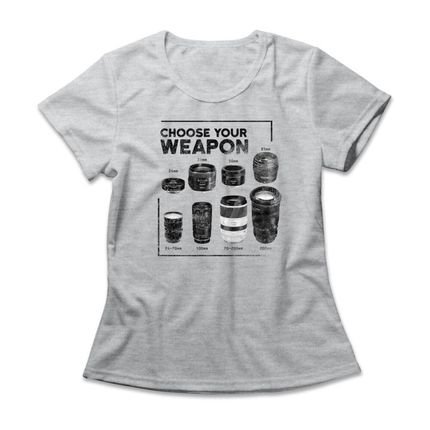 Camiseta Feminina Camera Weapons - Mescla Cinza - Marca Studio Geek 