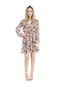 Vestido Liage Curto Estampado Floral Manga Comprida Babado Decote V Transparencia Flores Rosa Laranja Off-White Preto - Marca Liage