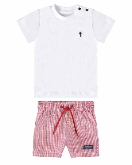Conjunto Camiseta e Bermuda Tricoline Bebê Masculino Onda Marinha - Marca Onda Marinha