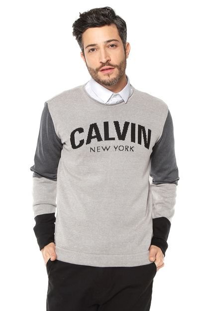 Suéter Calvin Klein Jeans Tricot Logo Cinza - Marca Calvin Klein Jeans