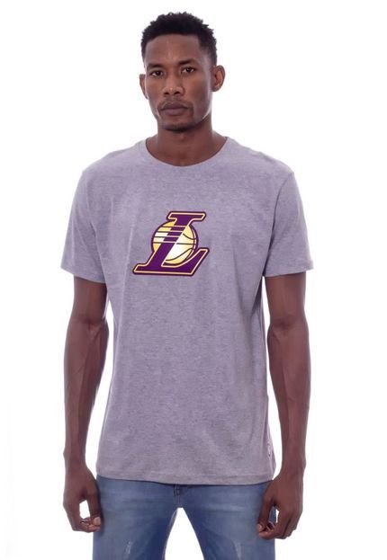 Camiseta NBA Estampada Vinil Los Angeles Lakers Casual Cinza Mescla - Marca NBA