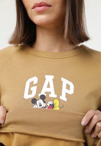 Blusa de Moletom Flanelada Fechada GAP Mickey Bege - Compre Agora