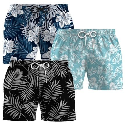 Kit 3 Shorts Tactel Basico Masculinos Estampados Para a Praia  - Marca Laeve