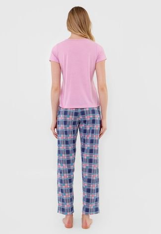 Pijama Feminino Bella Fiore Modas Calça Longa e Manga Curta Alice Rosa