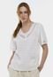 Blusa Branca Feminina em Algodão Maquinetado com Renda Sob  Branco - Marca SOB