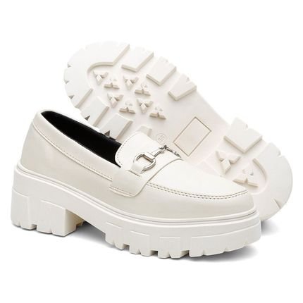Mocassim Feminino Tratorado Oxford Plataforma Blogueira Off White - Marca MeA Shoes