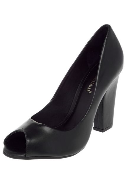 Peep Toe Di Cristalli Salto Alto Grosso Preto - Marca Di Cristalli