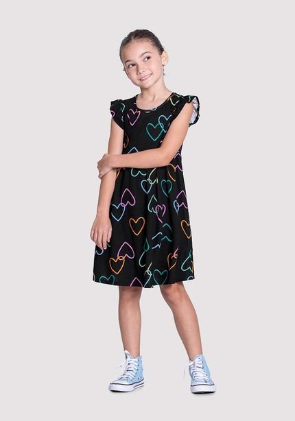 Vestido Curto Infantil Menina com Estampa Corações - Marca Alakazoo