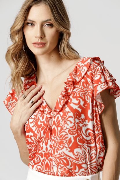 TRIMIX Blusa De Babados Estampada - Coral 3071 Blusa De Babados Estampada - CORAL 3071 P - Marca Trimix