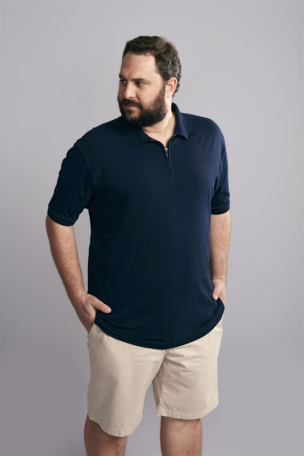 Polo Manga Curta com Zíper Comfort Básica  - Azul Marinho SXGG HIGHSTIL - Marca HIGHSTIL