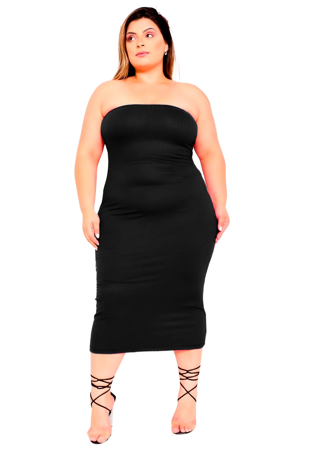 Vestido YWC ind Midi Plus Size: Efeito Modelador Gringa Tendência de Moda Preto  - Marca YWC ind