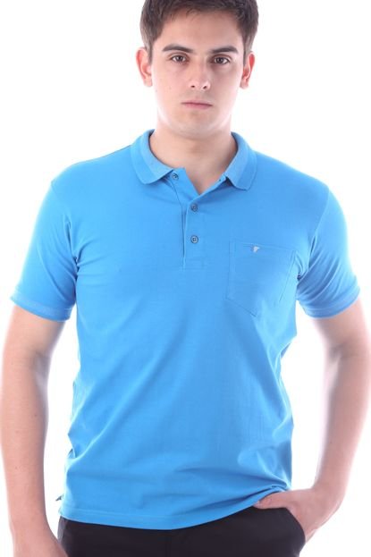 Camisa Polo Meia Malha Regular Com Bolso Azul Traymon CP0703 - Marca Traymon