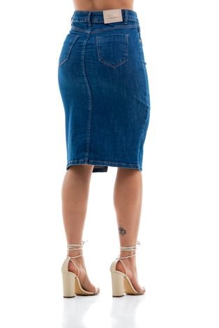 Saia Jeans Feminina Arauto Midi com Elastano Azul
