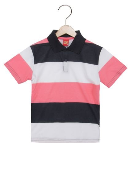 Camisa Polo Kyly Botões Branco/Rosa/Azul - Marca Kyly