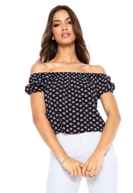 Blusa Cropped Fiya Lady Ombro a Ombro Azul-Marinho - Marca Fiya Lady