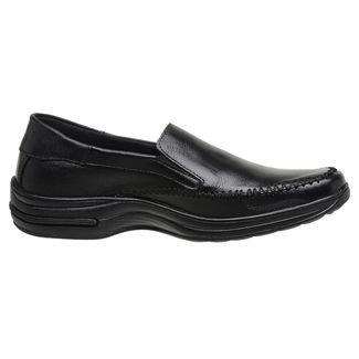 Sapato Social Conforto Warboot Couro Liso Elastico Calce Facil Moda Evangelica Preto