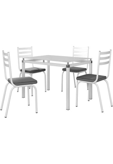 Conjunto de Mesa Malva C/ 4 Cadeiras Branco e Platina Fabone Móveis Tubulares - Marca Fabone Móveis Tubulares