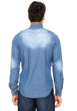 Camisa Jeans Acostamento Estonada Azul