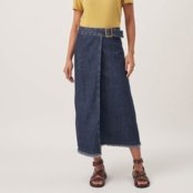 Saia Midi Jeans Transpassada Com Fivela Azul Escuro - Marca Bloom