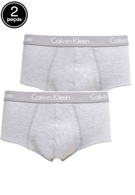 Kit 2pçs Cueca Calvin Klein Underwear Slip Logo Cinza - Marca Calvin Klein Underwear