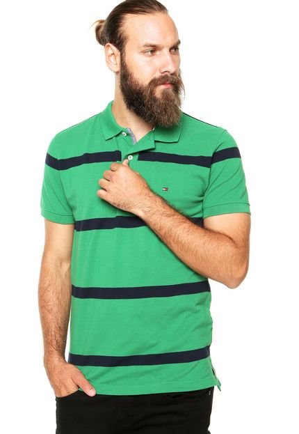 Camisa Polo Tommy Hilfiger Regular Fit Listras Verde - Marca Tommy Hilfiger