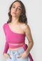 Blusa Cropped Forever 21 Ombro Único Rosa - Marca Forever 21
