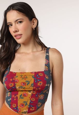 Regata Cropped FARM Corselet Patch Realeza Floral Verde - Compre Agora