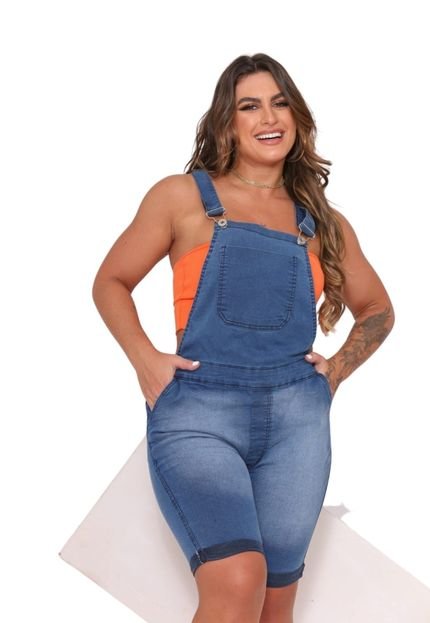 Macacão Jardineira Bermuda Azul Jeans Feminino Alleppo Jeans - Marca Alleppo Jeans