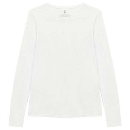 Camiseta Reta Feminina Gola C Manga Longa Branco - Marca Basicamente.