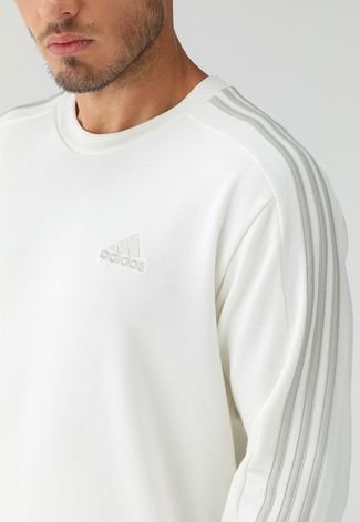 Blusa de Moletom Fechada adidas Sportswear 3 Stripes Off White