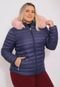 Jaqueta Plus Size para Inverno Bobojaco Nylon Capuz Removível Azul com Rosa - Marca Cia do Vestido