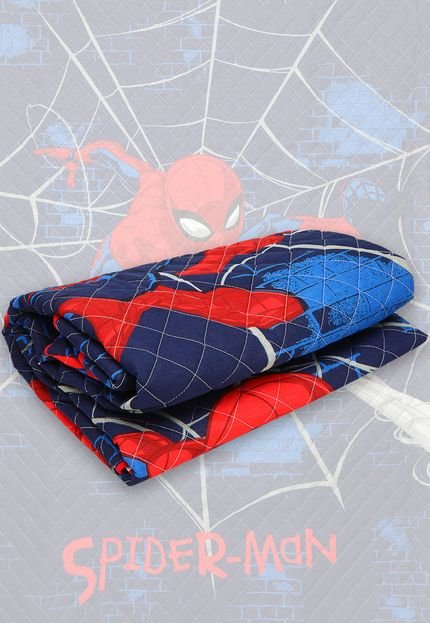 Colcha Solteiro Lepper Kids Spider Man Matelassê 1,50x2,10m Azul - Marca Lepper