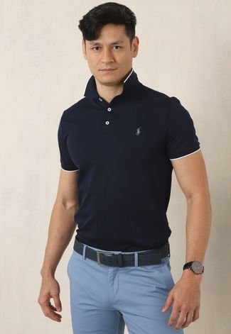 Camisa Polo Polo Ralph Lauren Reta Frisos Azul Marinho Compre