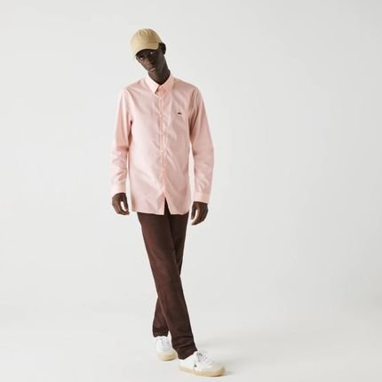 Camisa masculina Slim Fit em popeline de algodão com stretch - Marca Lacoste